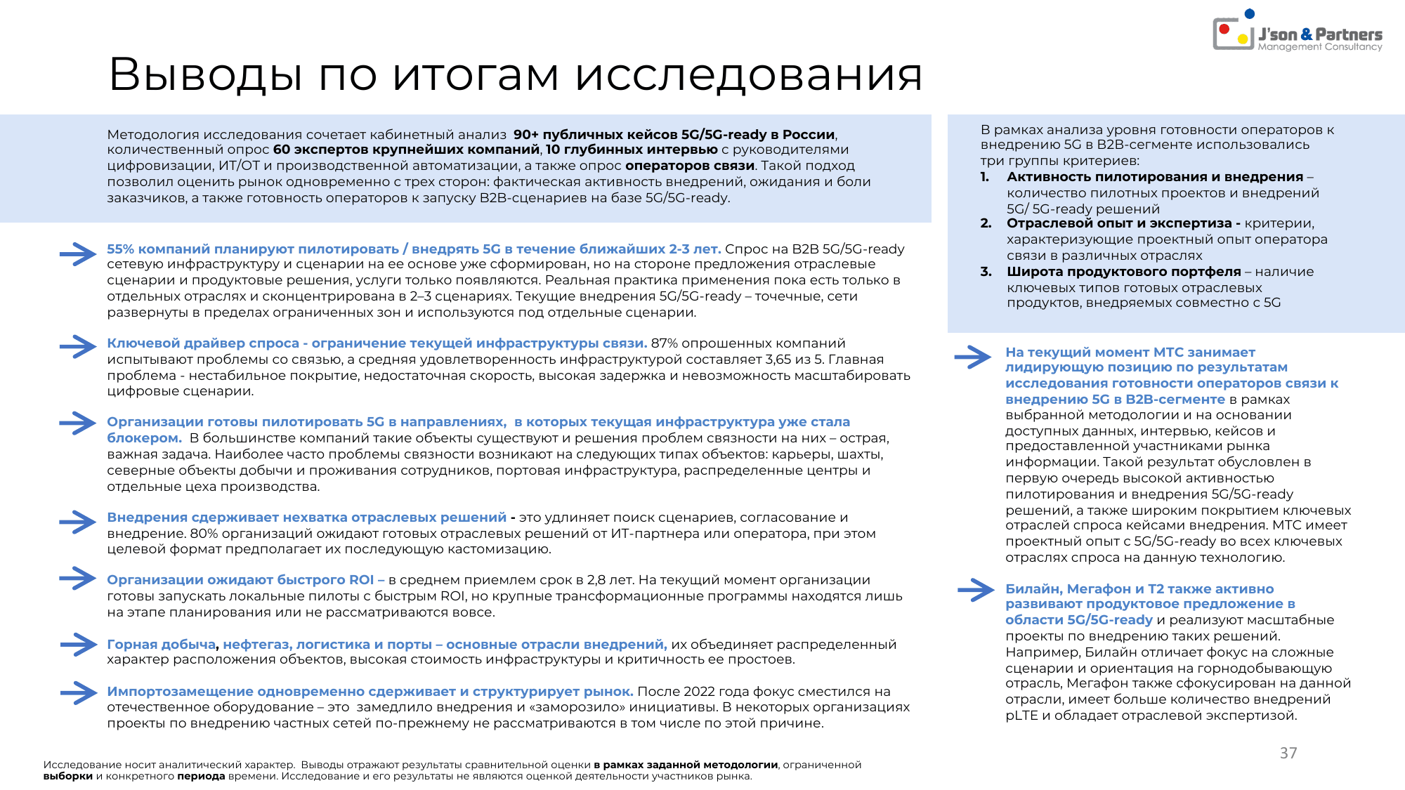 Ценность 5G для бизнеса 37 Выводы по итогам исследования